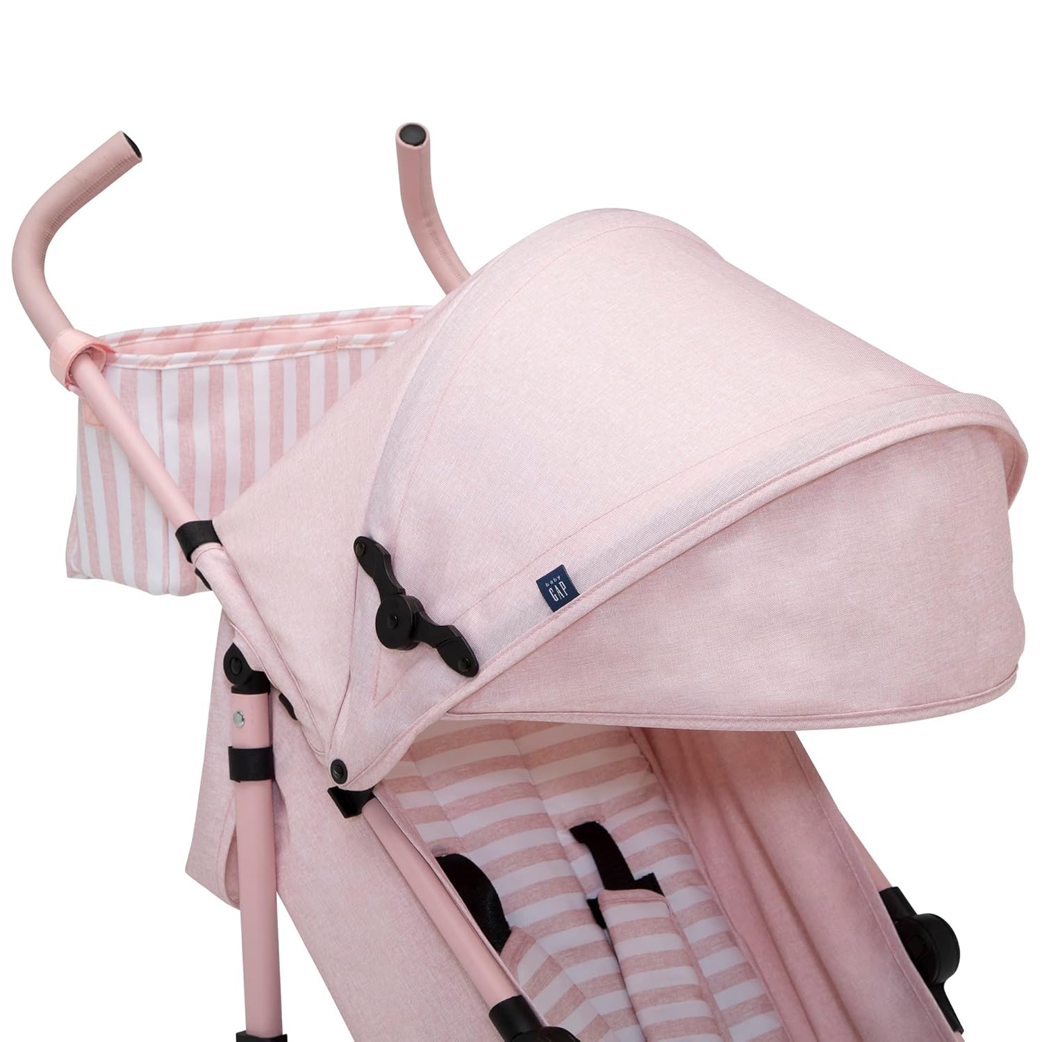 babyGap Classic Stroller - Lightweight Stroller with Recline, Compact Fold & Removable Parent Organizer - Made with Sustainable Materials, Pink Stripes - Image 11