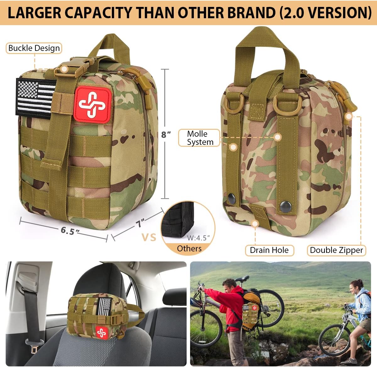 Survival Kit, 250Pcs Survival Gear First Aid Kit with Molle System Compatible Bag and Emergency Tent, Emergency Kit for Earthquake, Outdoor Adventure, Hiking, Hunting, Gifts for Men Women - Image 3