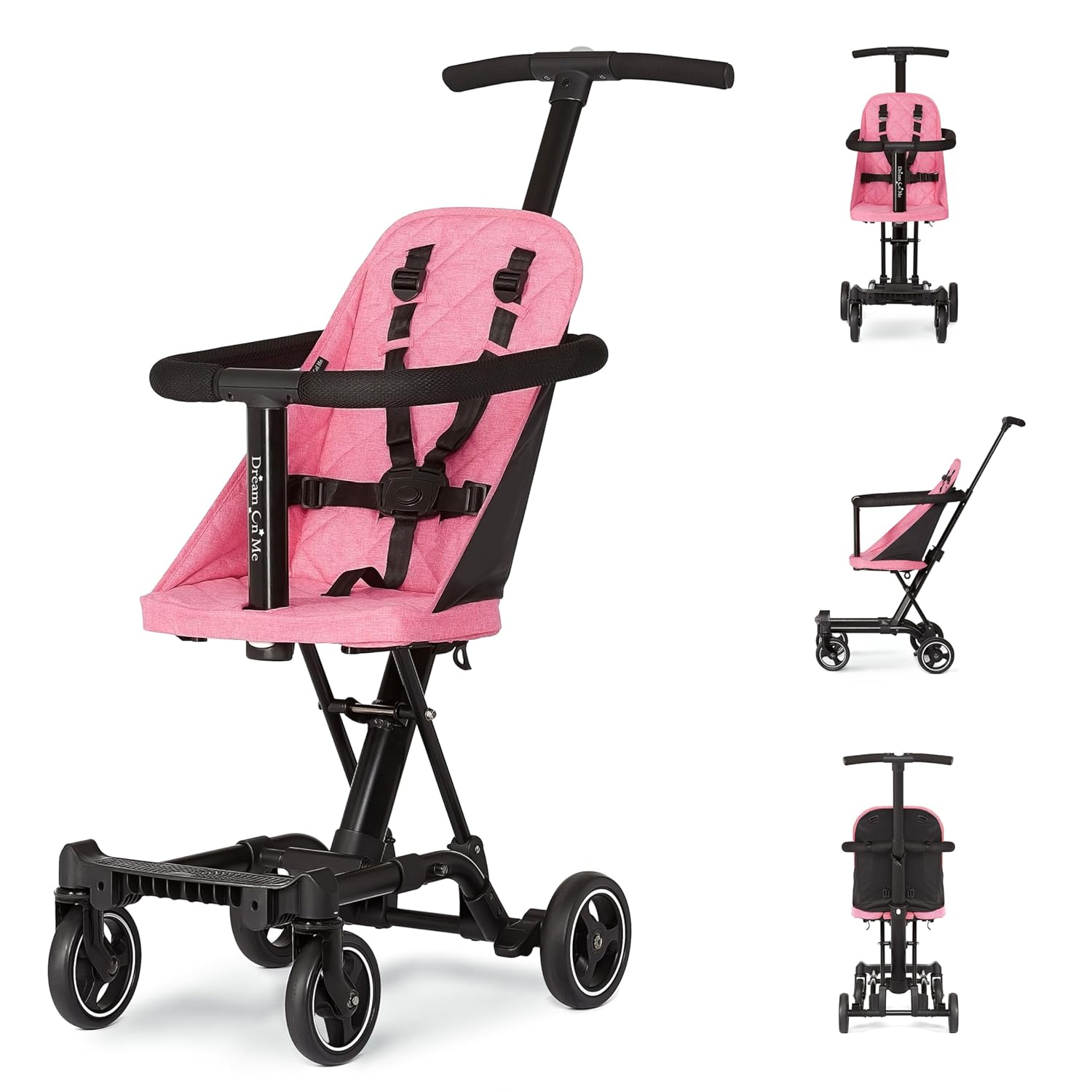 Dream On Me Lightweight and Compact Coast Rider Stroller with One Hand Easy Fold, Adjustable Handles and Soft Ride Wheels, Pink, 365-PINK - Image 2