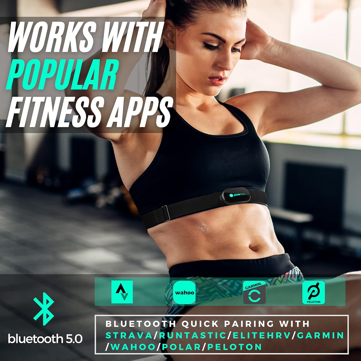 Powr Labs Bluetooth and ANT+ Heart Rate Monitor Chest Strap - Compatible with Polar, Garmin, Peloton, Wahoo - Image 3
