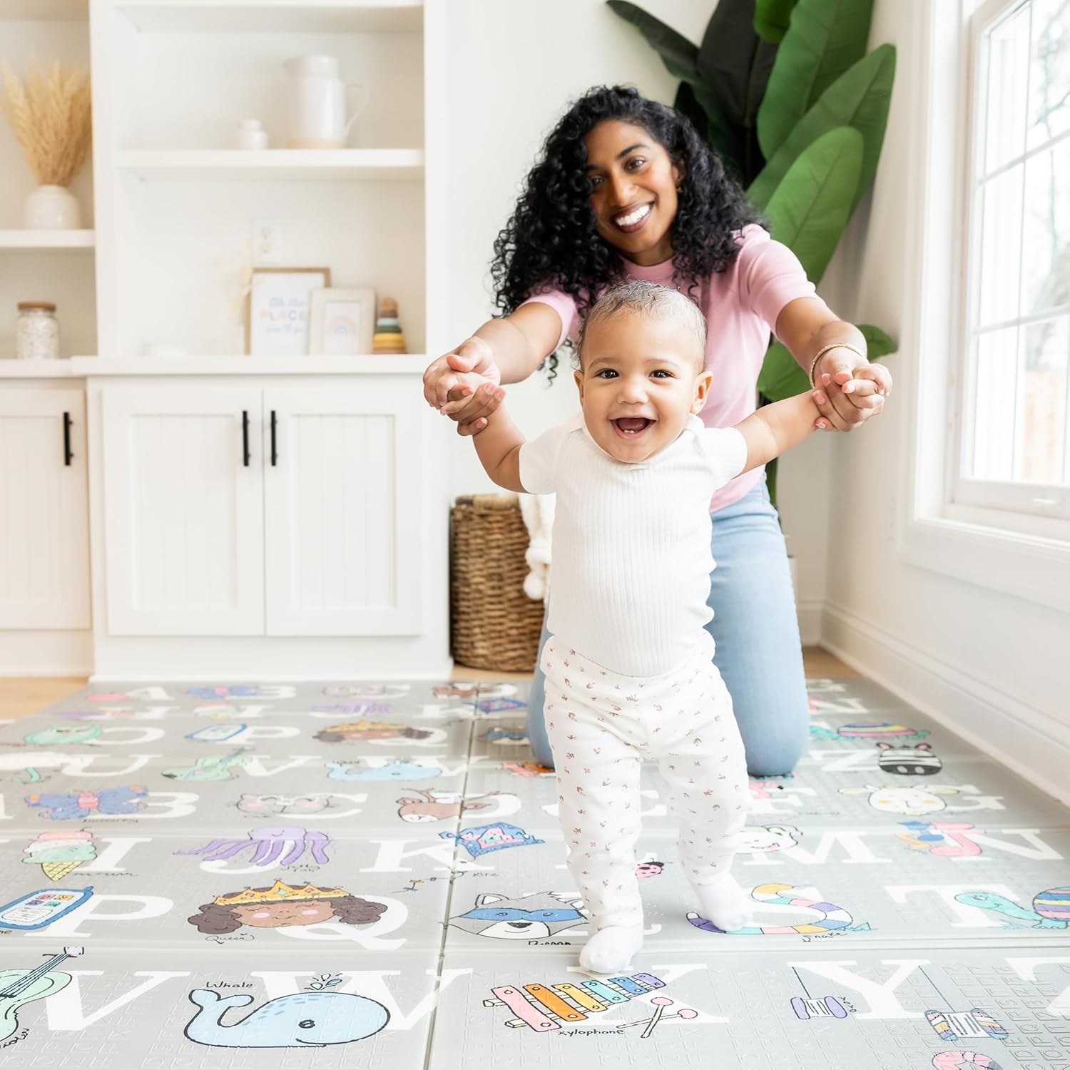 Regalo 77"x71" Extra Large Alphabet Play Mat for Babies and Toddlers, Alphabet Animal and Object Learning Mat, Non-Toxic Waterproof Foam Design, Reversible, Foldable for Easy Storage, Wipe Clean, Gray - Image 3