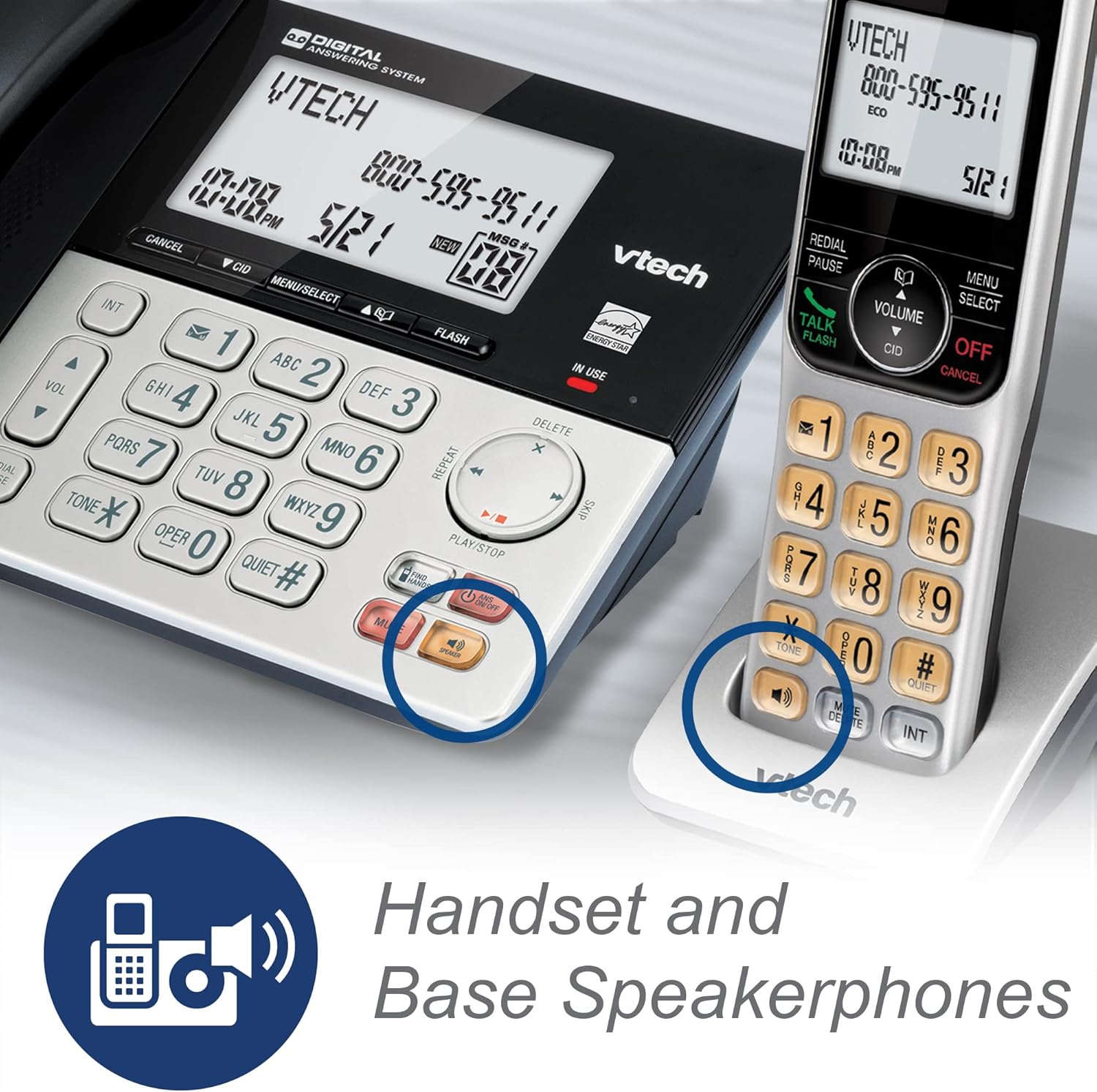 VTech VG208 DECT 6.0 Corded/Cordless Phone for Home with Answering Machine, Call Blocking, Caller ID, Large Backlit Display, Duplex Speakerphone, Intercom, Line-Power(Silver/Black) - Image 7