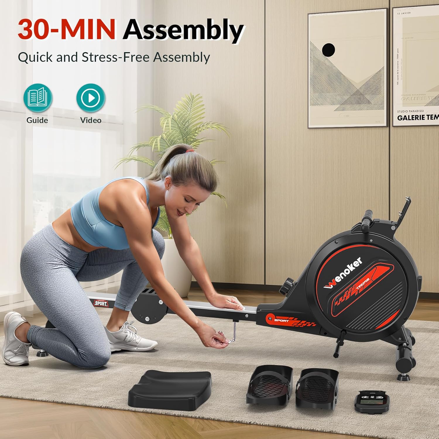 Rowing Machine,Wenoker Magnetic Rower Machine for Home,350 LB Weight Capacity, Smooth Whisper Quiet with LCD Monitor Tablet Holder & Comfortable Seat Cushion, Compact and Saves Space - Image 4