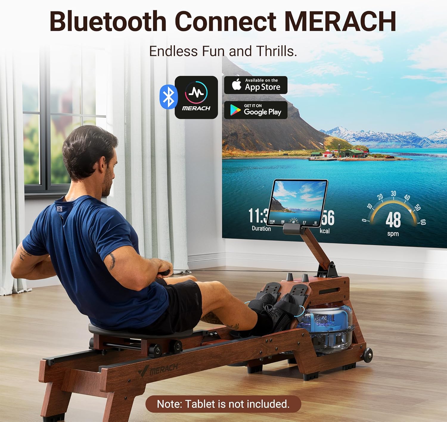 MERACH Water Rowing Machines for Home, Foldable Row Machine with 400LBS Weight Capacity, Dedicated Monitor and Comfortable Seat, Free MERACH App for Immersive Water Rower - Image 6