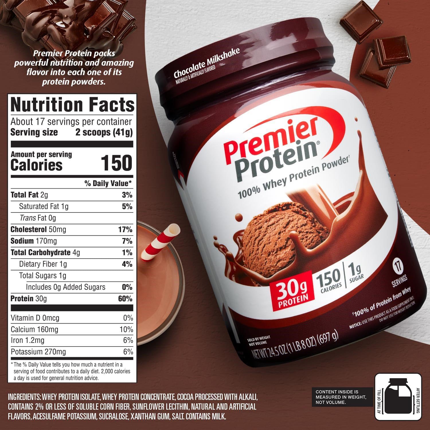 Premier Protein Powder, Chocolate Milkshake, 30g Protein, 1g Sugar, 100% Whey Protein, Keto Friendly, No Soy Ingredients, Gluten Free, 17 Servings, 24.5 Ounce (Pack of 1) - Image 6