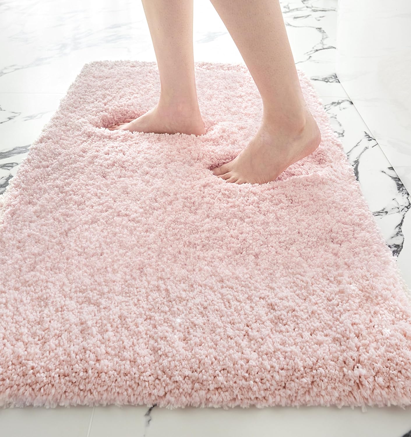 Small Bathroom Rug 17x24 Non Slip Pink Fluffy Bath Mat for Bathroom Floor Washable Plush Luxury Bath Rug for Tub Soft Shaggy Absorbent Shower Mat - Image 3