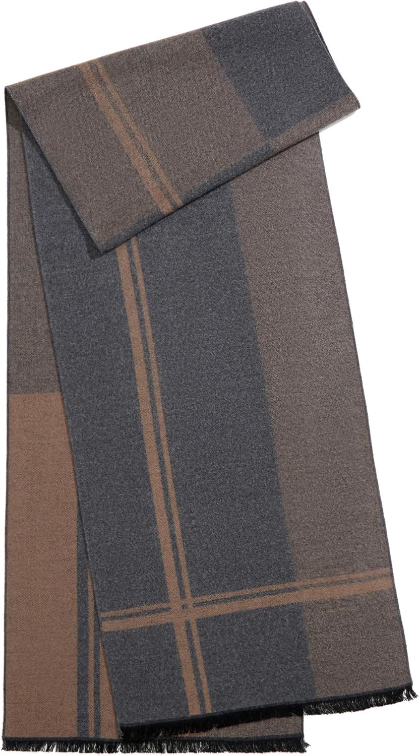 Men's Winter Warm Scarf Premium Cashmere Feel, Luxuriously Soft Long Plaid Pattern - Image 5
