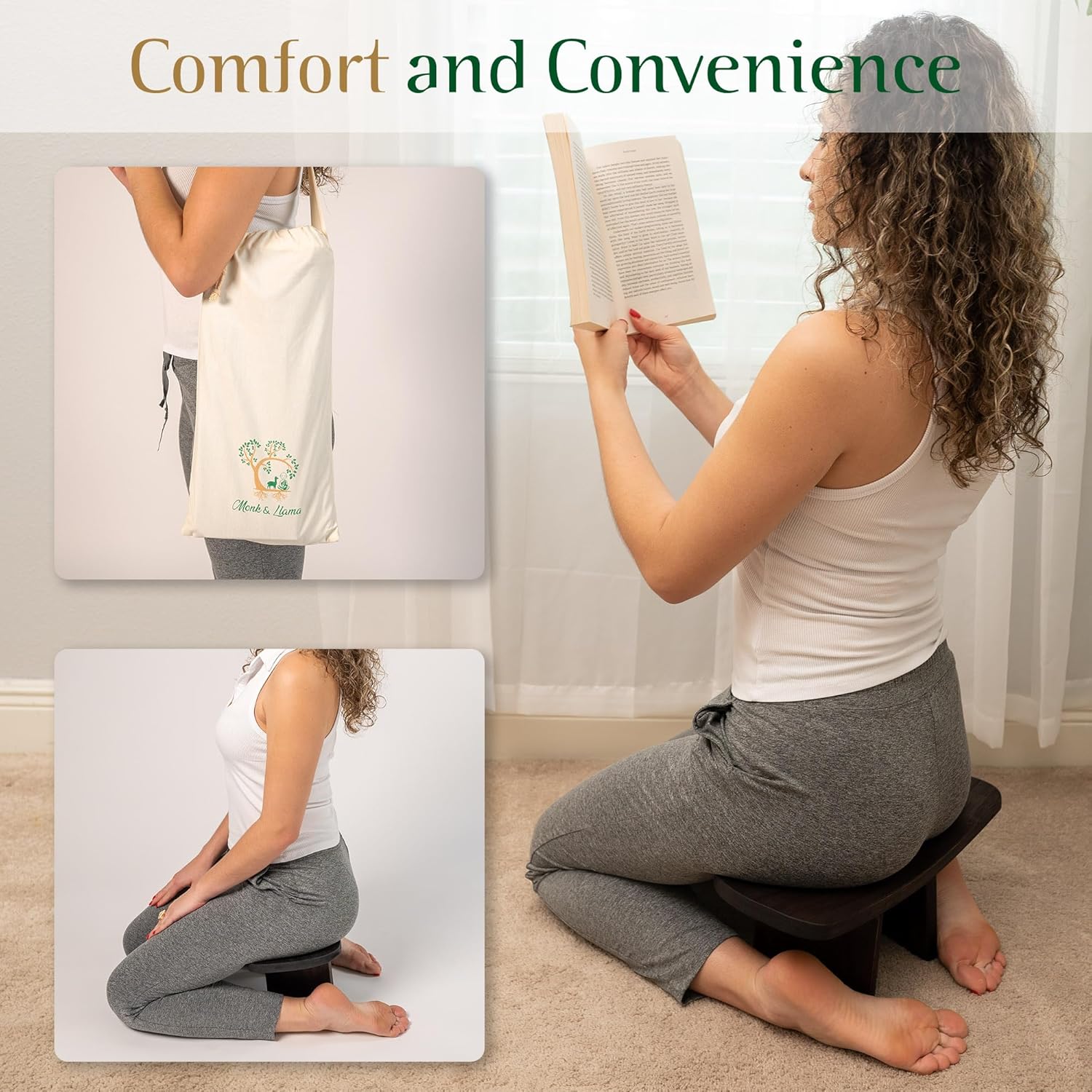 Monk & Llama Meditation Bench - Foldable, Ergonomic, Bamboo Kneeling Stool— Perfect Seiza Bench Meditation Stool Chair for Prayer & Travel - Deeper & Enjoyable Sessions - Image 3