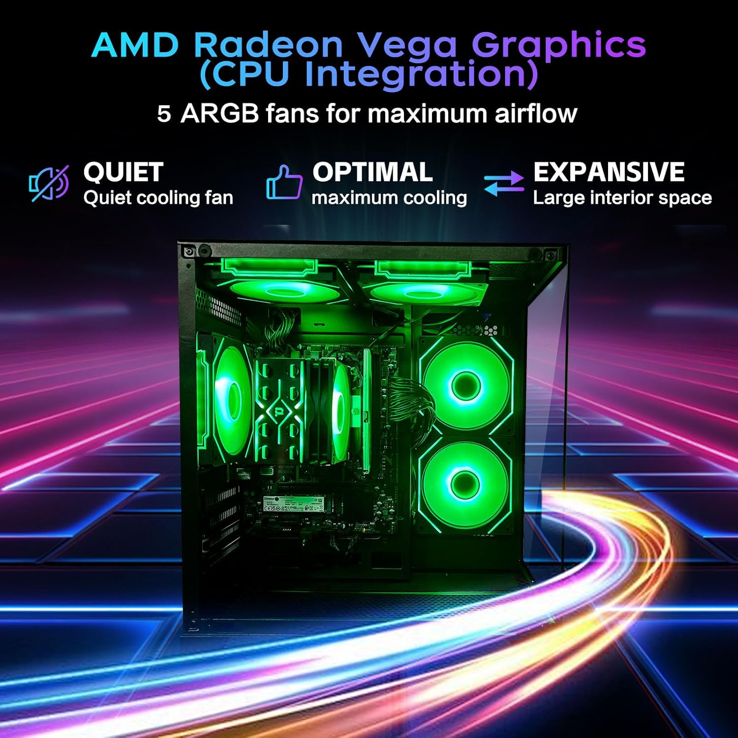 PC Computer Desktop AMD Ryzen 7 5700G Up to 4.6GHz Prebuilt PC 16G RAM DDR4 1TB M.2 SSD ARGB Fan Gaming Computer Tower - Image 5