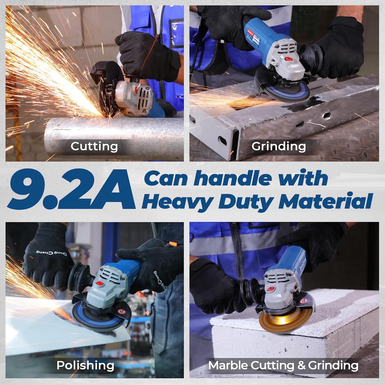DongCheng 9.2 Amp Power Angle Grinders, 4-1/2 in., 11800RPM, Tool-Free Guard, Electric Metal Grinder Tool, Small Corded Angle Grinder, Paddle Switch, Shockproof Handle for Cutting, Grinding, Polishing - Image 8