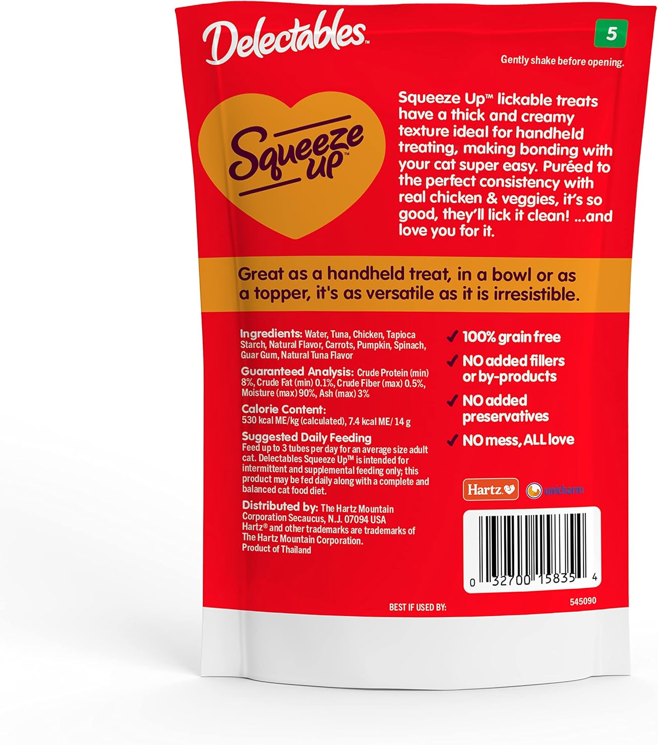 Hartz Delectables Squeeze Up Interactive Lickable Wet Cat Treats for Adult & Senior Cats, Chicken & Veggies, 4 Count (Pack of 8) - Image 6