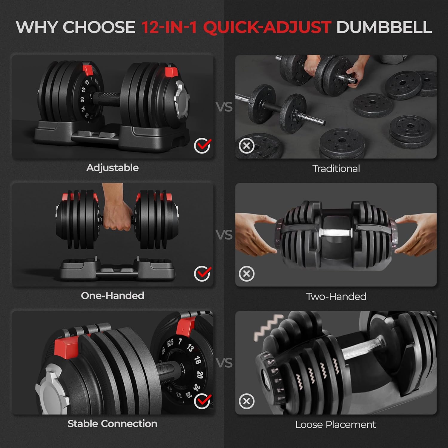 Yaheetech Adjustable Dumbbell Set 28/40/52.5/90LBS Adjustable Dumbbells Fast Adjust Dumbbell Weight Set with Anti-Slip Handle and Tray for Men/Women Home Gym Strength Training Equipment Single/Pair - Image 7