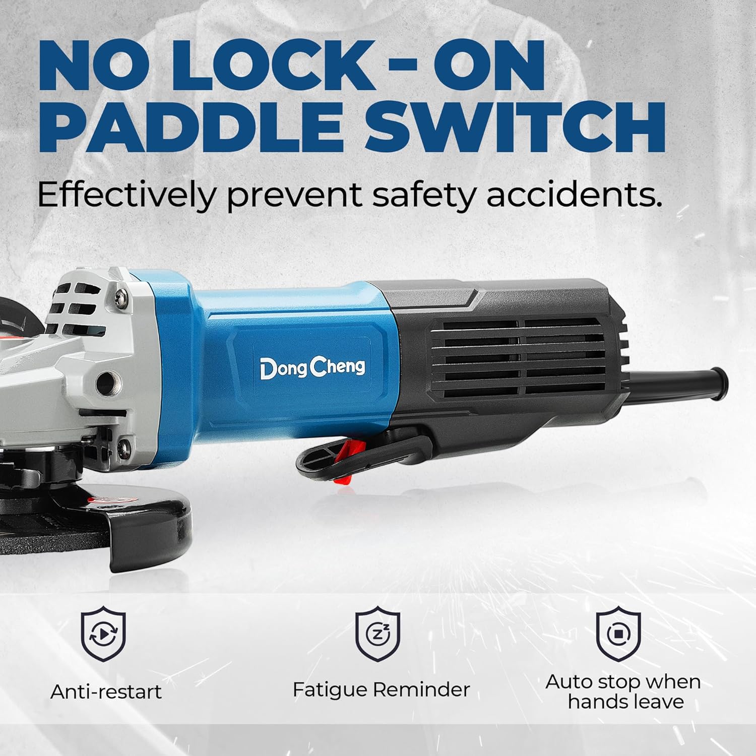 DongCheng 9.2 Amp Power Angle Grinders, 4-1/2 in., 11800RPM, Tool-Free Guard, Electric Metal Grinder Tool, Small Corded Angle Grinder, Paddle Switch, Shockproof Handle for Cutting, Grinding, Polishing - Image 4