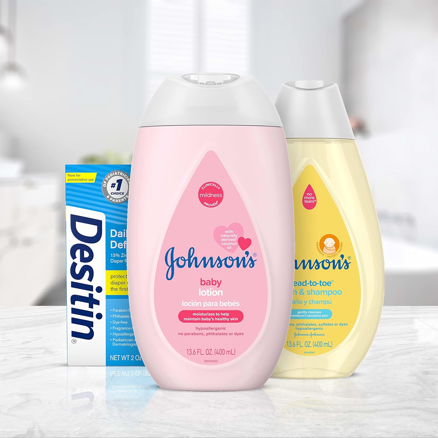 Johnson's First Touch Baby Gift Set, Baby Bath, Skin & Hair Essential Products, Kit for New Parents with Wash & Shampoo, Lotion, & Diaper Rash Cream, Hypoallergenic & Paraben-Free, 4 items - Image 3