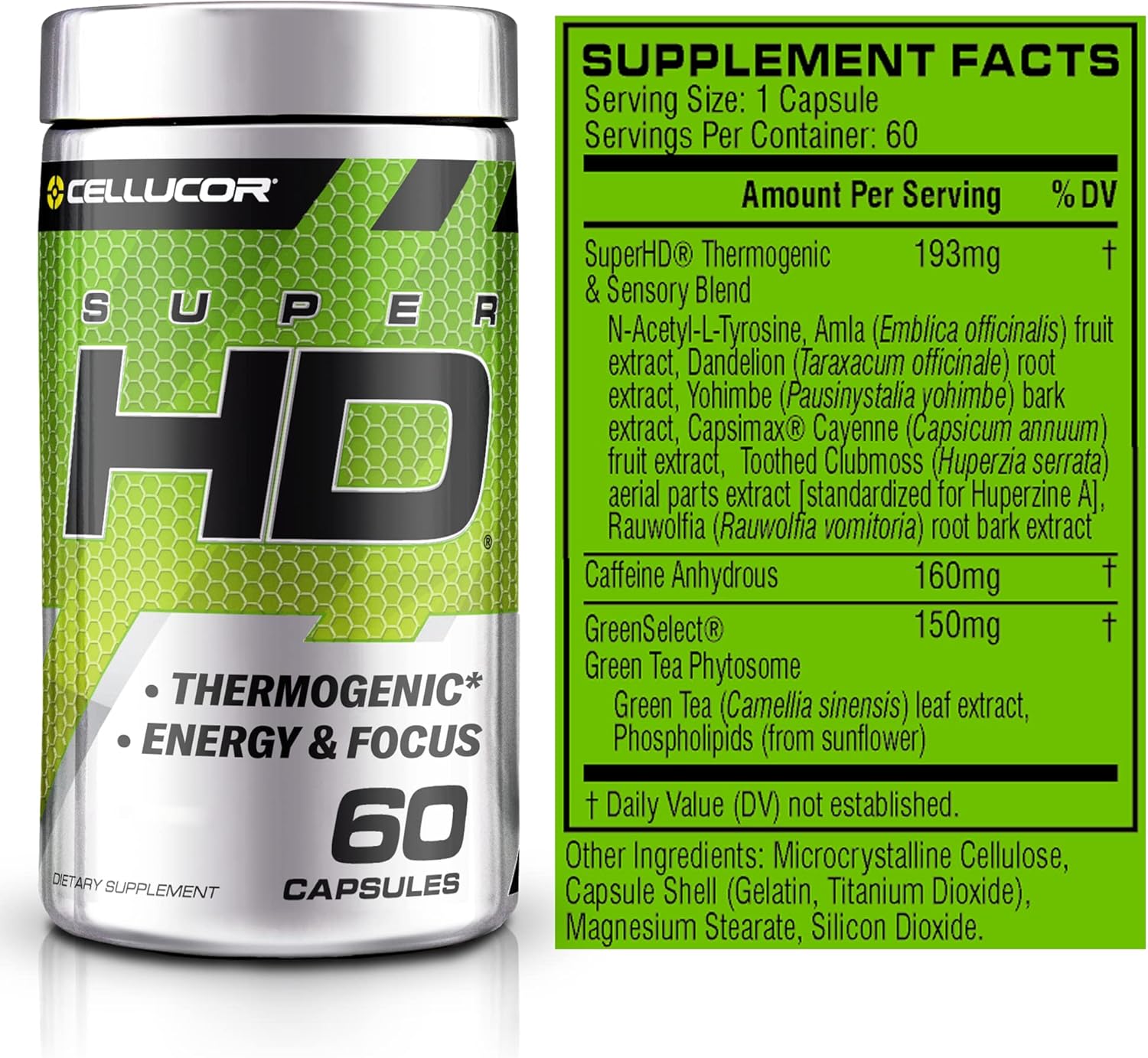 Cellucor SuperHD Thermogenic Fat Burner Weight Loss Supplement, Appetite Suppressant, & Energy Booster Capsimax, Green Tea Extract, 160mg Caffeine & More 60 Capsules (Packaging May Vary) - Image 4