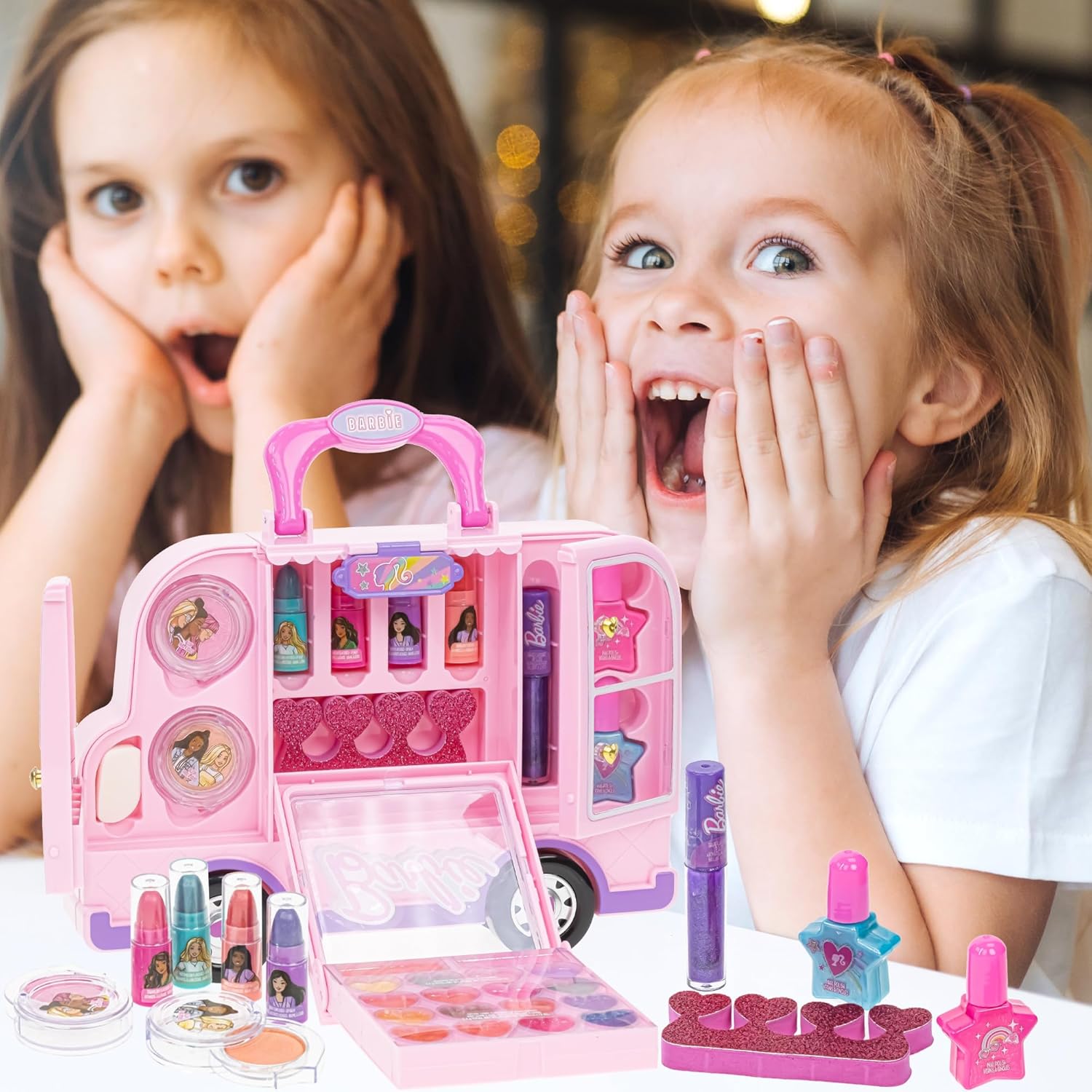 Barbie Car Makeup Kit for Girls, Real Washable Toy Makeup Set, Barbie Gift, Play Makeup and Pretend Play Toys, Perfect for Birthdays, Parties, Sleepovers & Makeovers, Ages 6 and up, by Townley Girl - Image 4