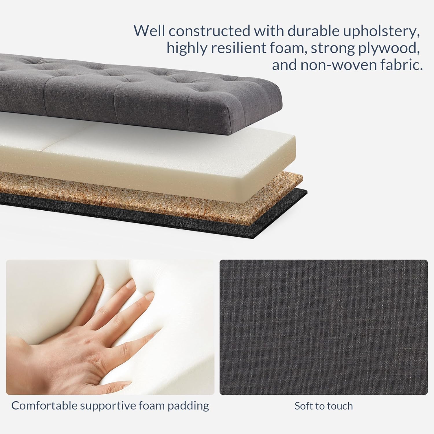 BELLEZE 47 Inch Storage Ottoman, Button-Tufted Ottoman Linen Storage Bench with Safety Close Hinge, Ottoman with Storage for Living Room, Entryway, Hallway, Foot Rest, Support 300lbs - Dark Gray - Image 10