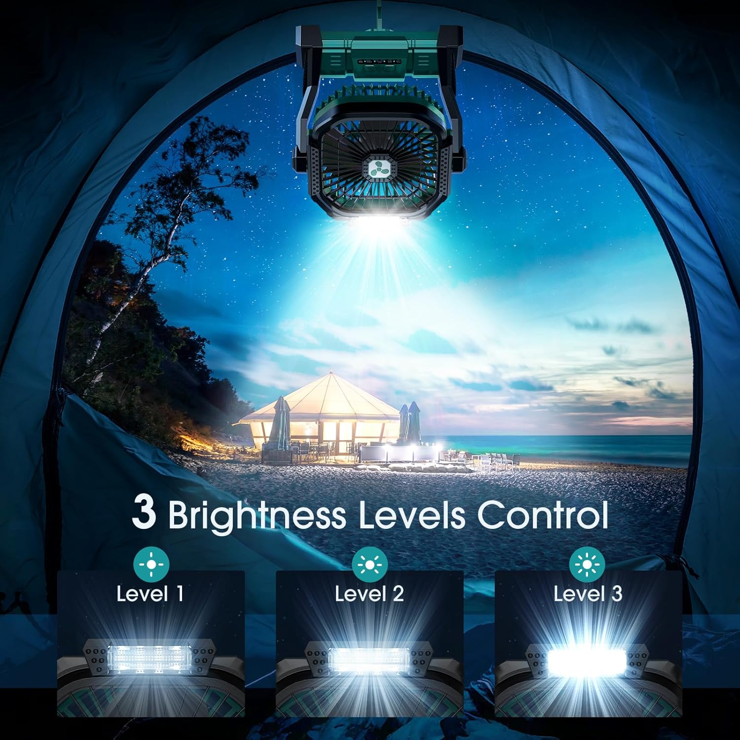 Portable Fan Rechargeable, 20000mAh Cordless Battery Powered Fan with LED Lantern, USB C Battery Operated for Travel Bedroom Home Camping Tent Office Beach Desk Fishing Table - Image 6