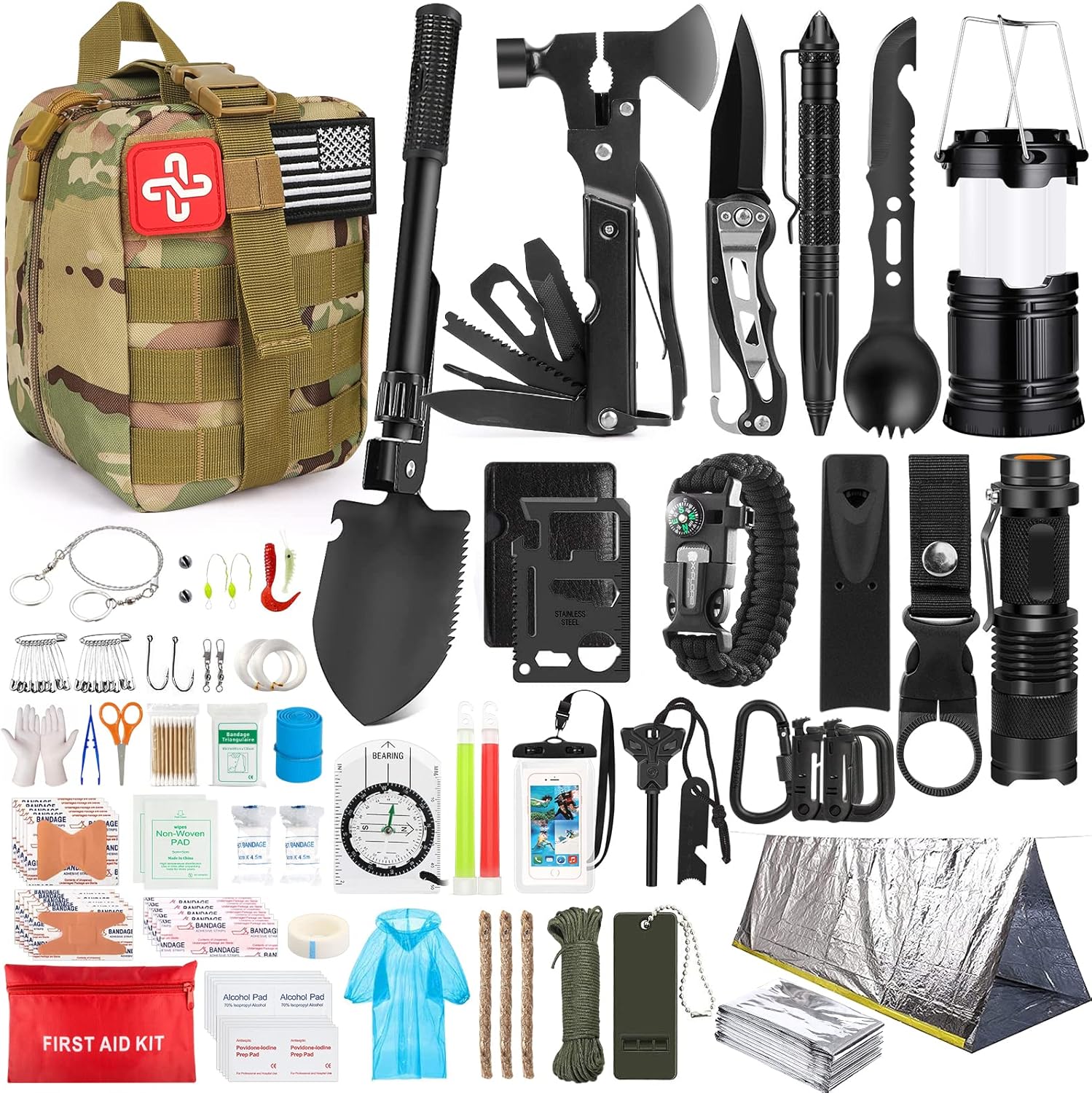 Survival Kit, 250Pcs Survival Gear First Aid Kit with Molle System Compatible Bag and Emergency Tent, Emergency Kit for Earthquake, Outdoor Adventure, Hiking, Hunting, Gifts for Men Women - Image 2