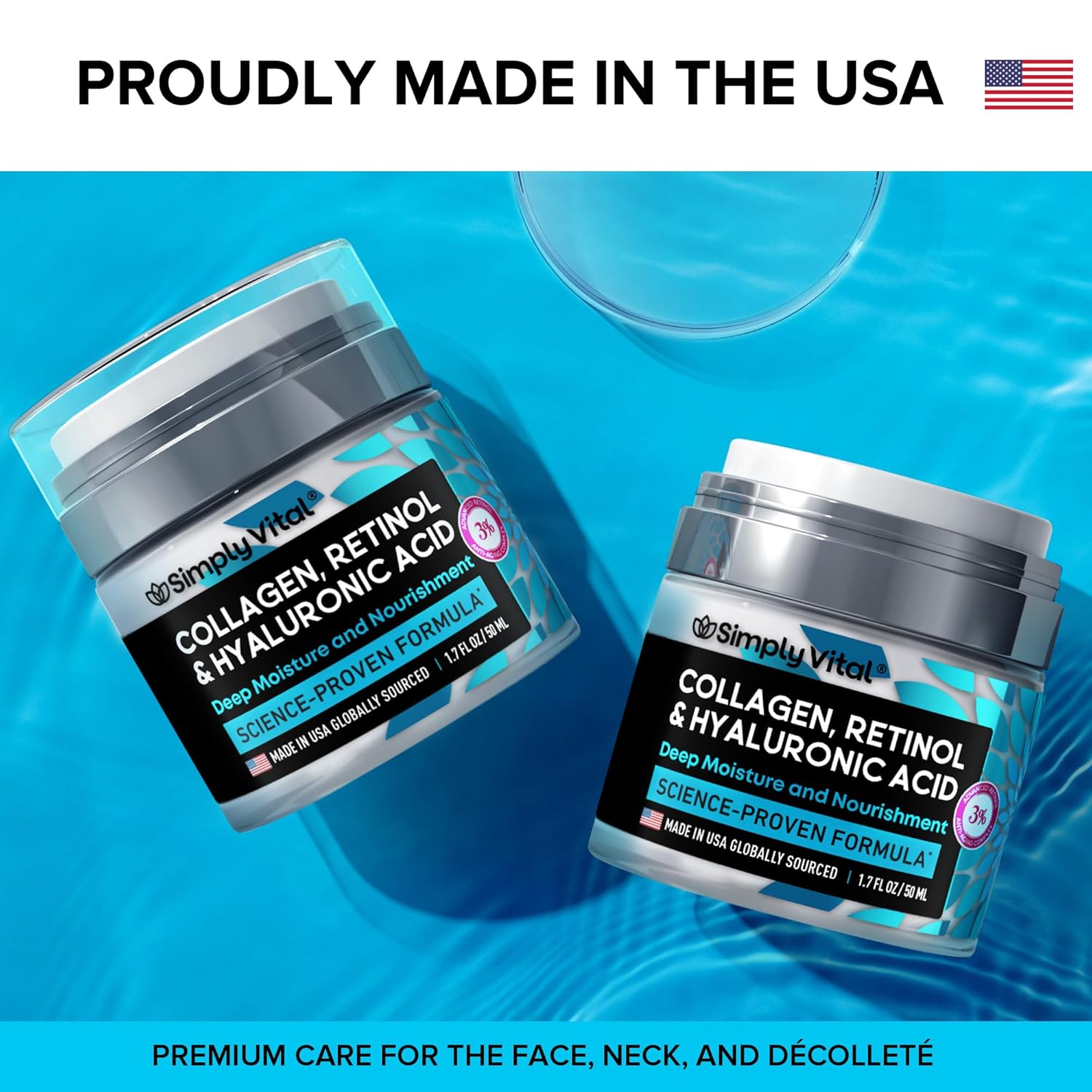 SimplyVital Collagen, Retinol & Hyaluronic Acid Cream - Anti-Aging Face Moisturizer for Face, Neck & Décolleté - Made in USA, Daily Moisturizer Face Cream - 1.7 fl.oz. - Image 5