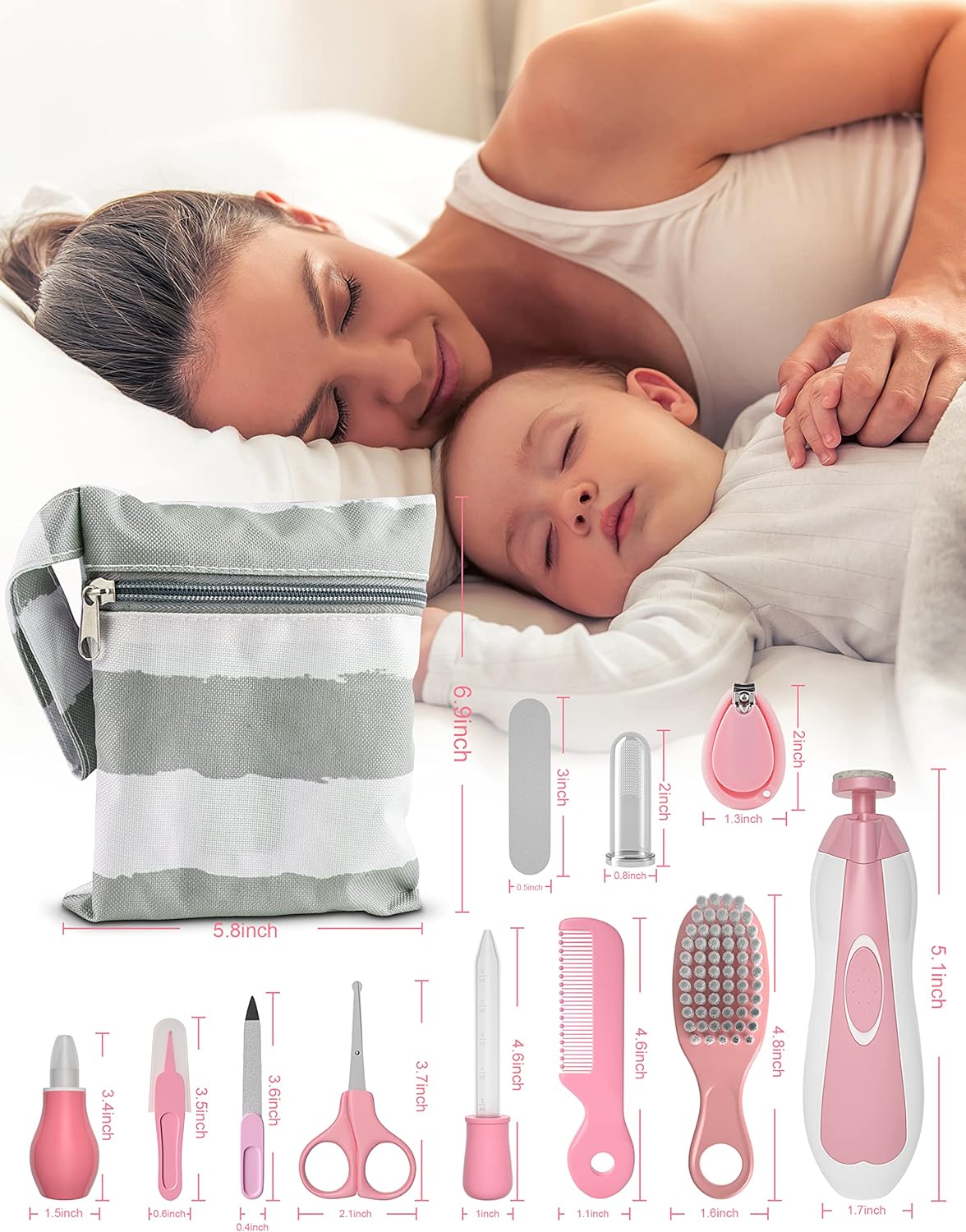 OTTOLIVES Baby Healthcare and Grooming Kit, 24 in 1 Baby Electric Nail Trimmer Set Newborn Nursery Health Care Set for Newborn Infant Toddlers Baby Boys Girls Kids Haircut Tools (0-3 Years+) (Pink) - Image 7