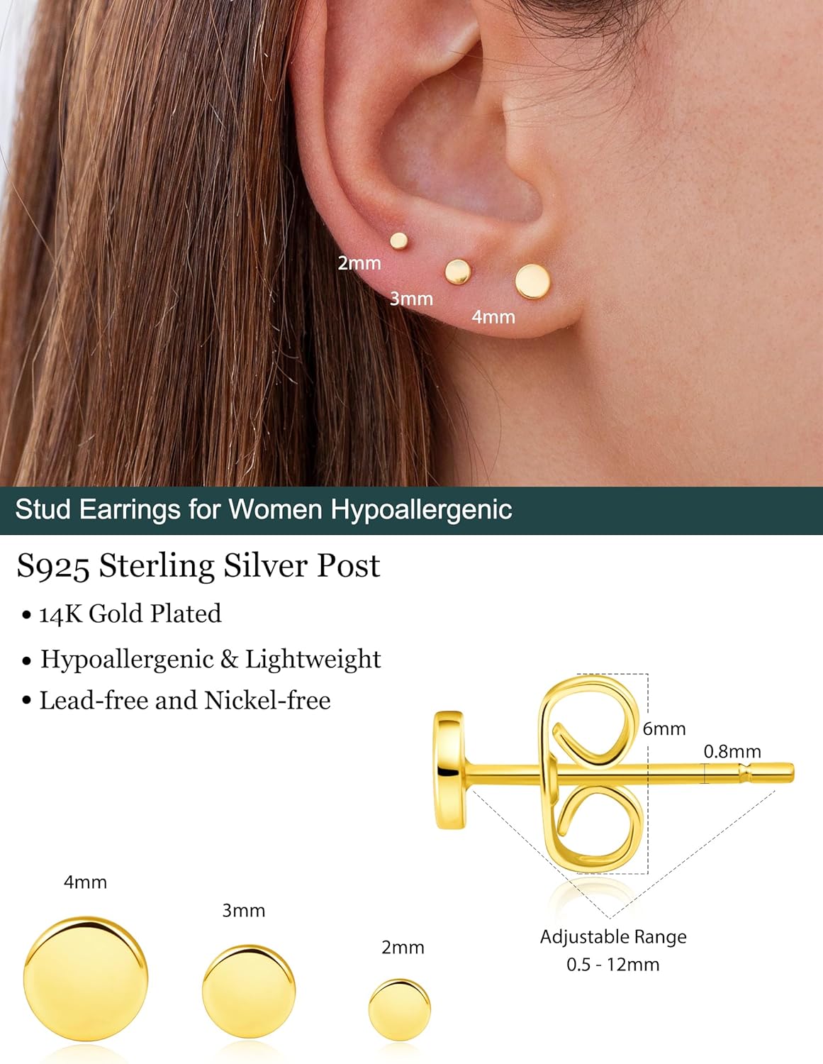 3 Pairs 14k Gold Stud Earrings for Women Hypoallergenic 925 Sterling Silver Post Dainty Silver Cartilage Tragus Earrings Stacks Set Trendy Small Diamond Heart Multiple Piercing Jewelry for Men - Image 5