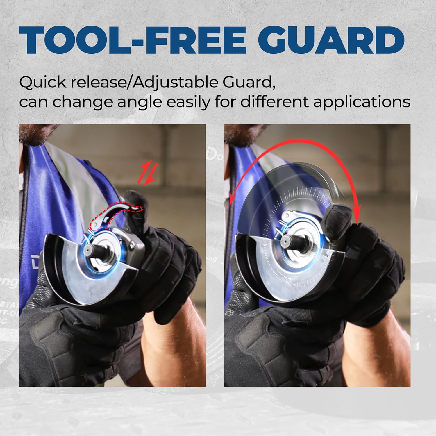 DongCheng 9.2 Amp Power Angle Grinders, 4-1/2 in., 11800RPM, Tool-Free Guard, Electric Metal Grinder Tool, Small Corded Angle Grinder, Paddle Switch, Shockproof Handle for Cutting, Grinding, Polishing - Image 5