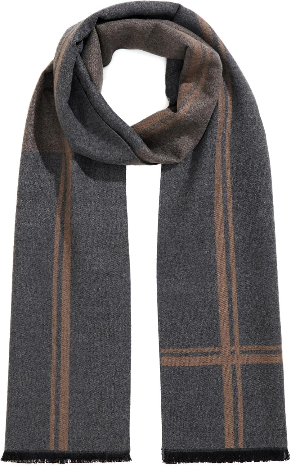 Men's Winter Warm Scarf Premium Cashmere Feel, Luxuriously Soft Long Plaid Pattern - Image 3