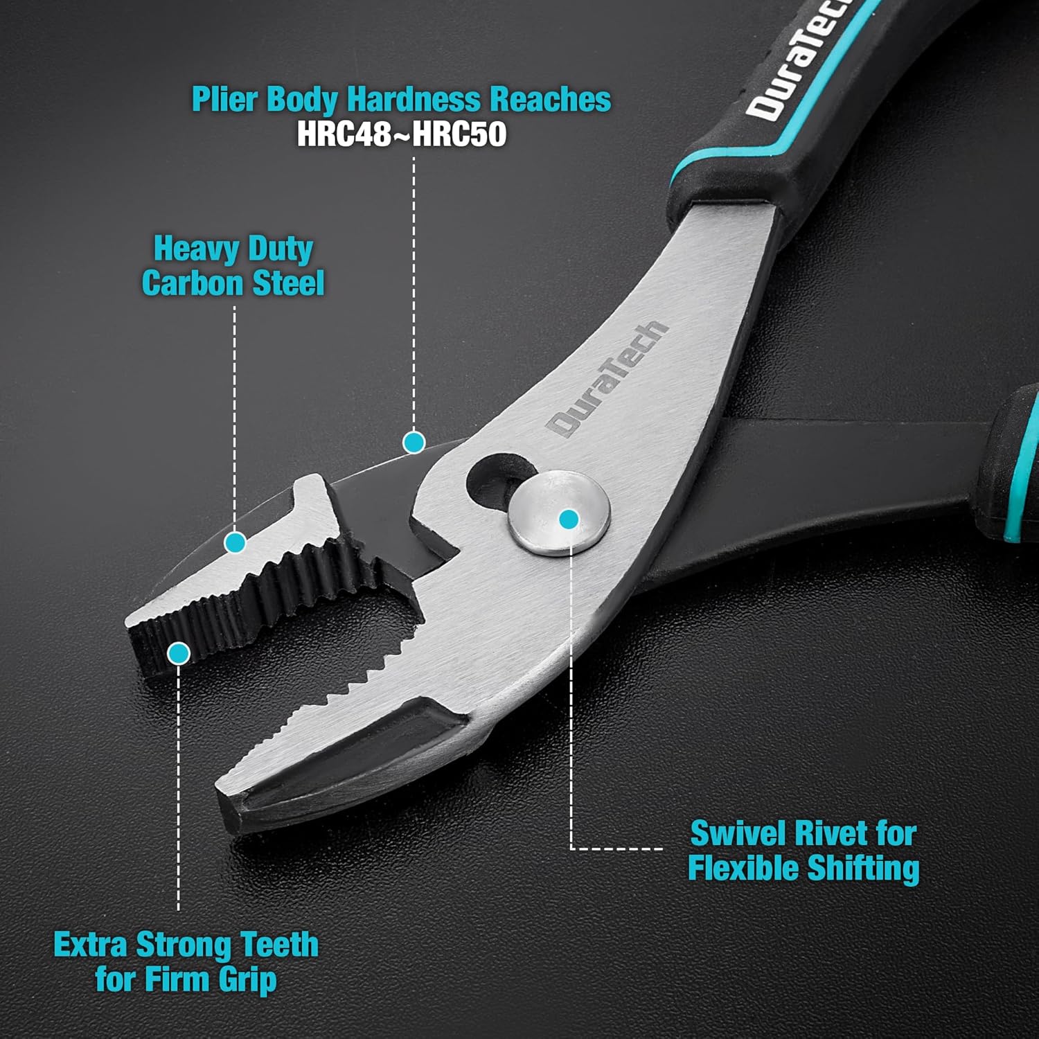 DURATECH 8 Inch Slip Joint Pliers, Pliers Tool with Comfortable TPR Handle, High Carbon Steel, Strong Sharp Teeth, Pliers for Tightening, Loosening and Gripping Nuts and Bolts - Image 6