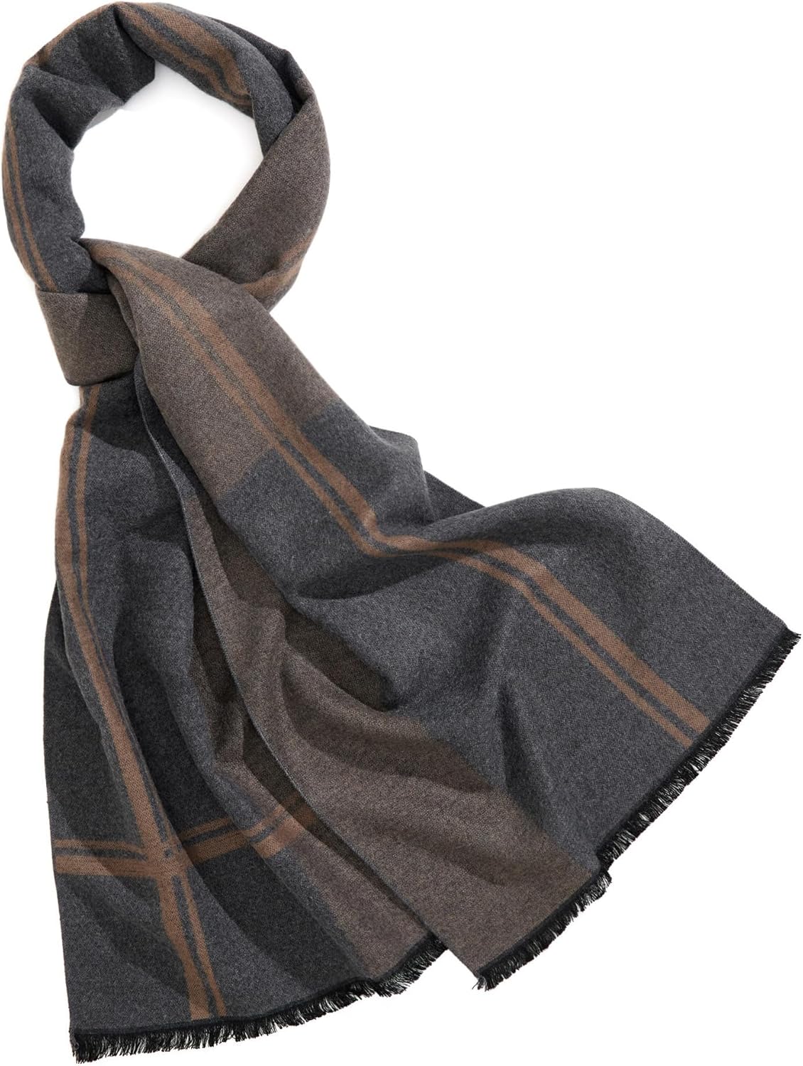 Men's Winter Warm Scarf Premium Cashmere Feel, Luxuriously Soft Long Plaid Pattern - Image 6