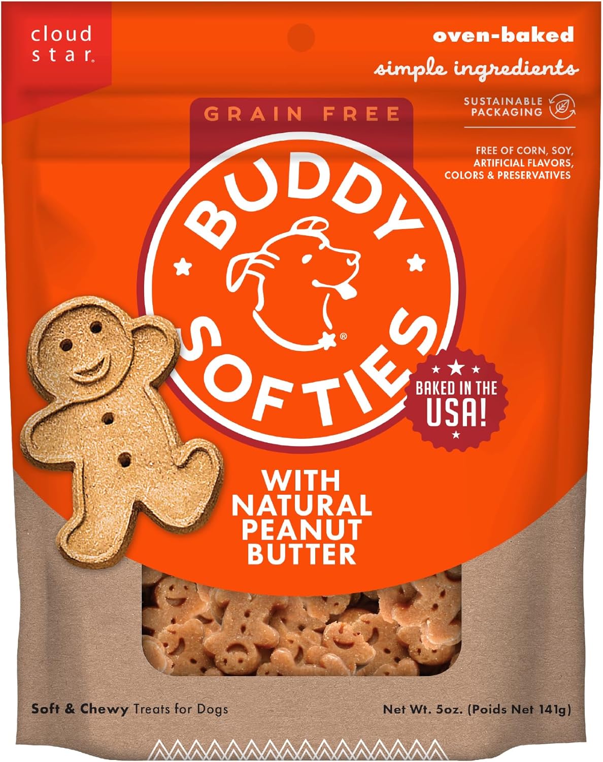 Buddy Biscuit Softies 5 oz. Pouch, Grain-Free Soft & Chewy, Natural Peanut Butter Flavor Dog Treats, Oven Baked in the USA - Image 2