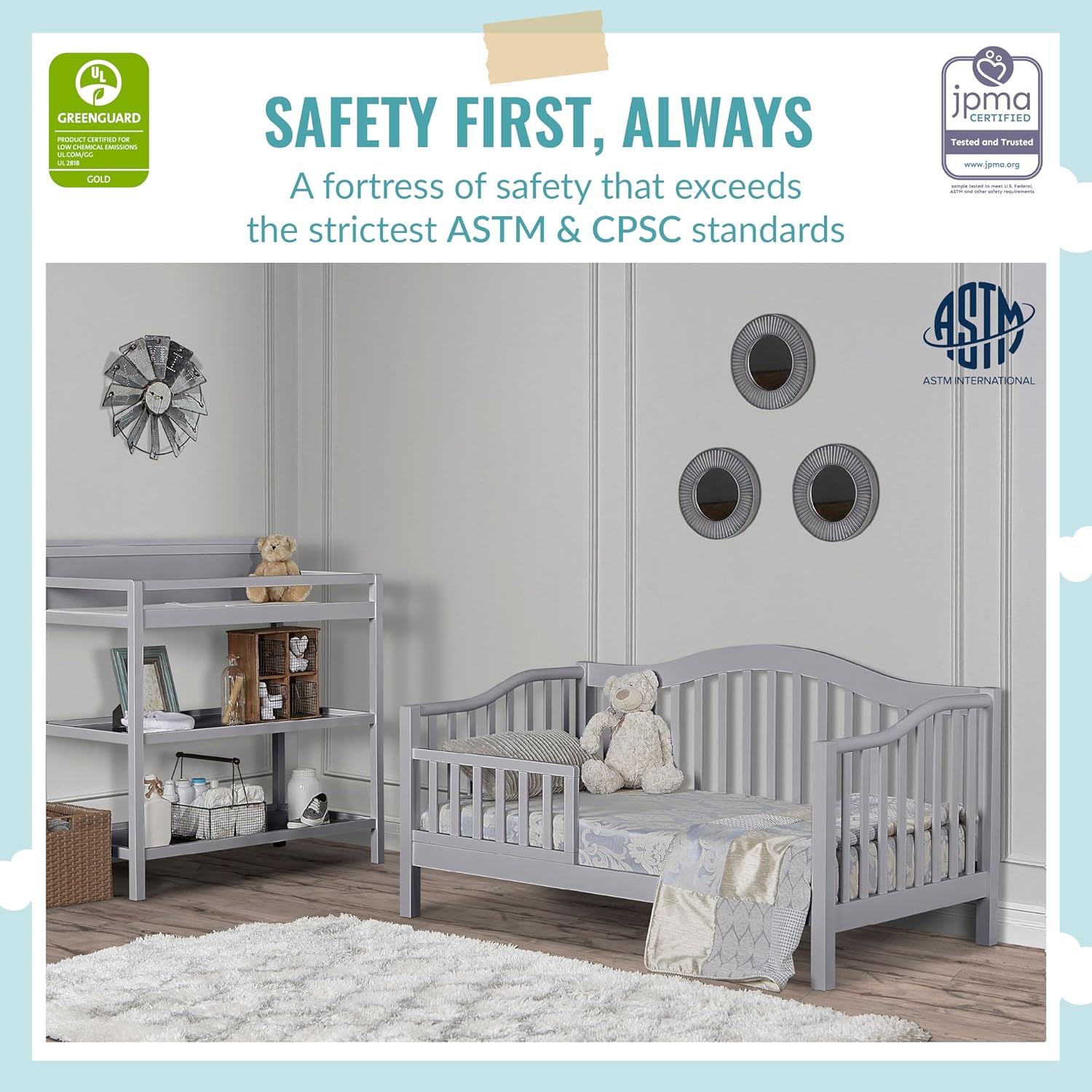 Dream On Me Austin Toddler Day Bed in Pebble Grey, Greenguard Gold Certified - Image 4