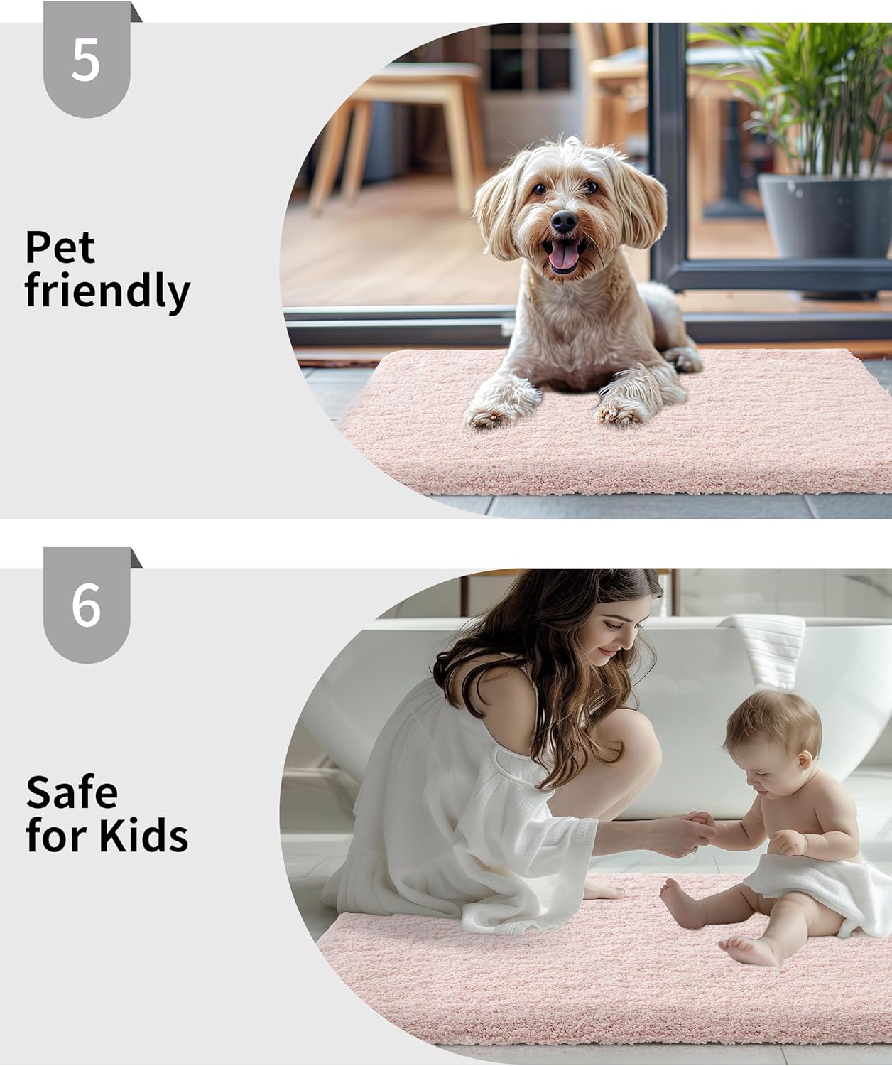 Small Bathroom Rug 17x24 Non Slip Pink Fluffy Bath Mat for Bathroom Floor Washable Plush Luxury Bath Rug for Tub Soft Shaggy Absorbent Shower Mat - Image 8