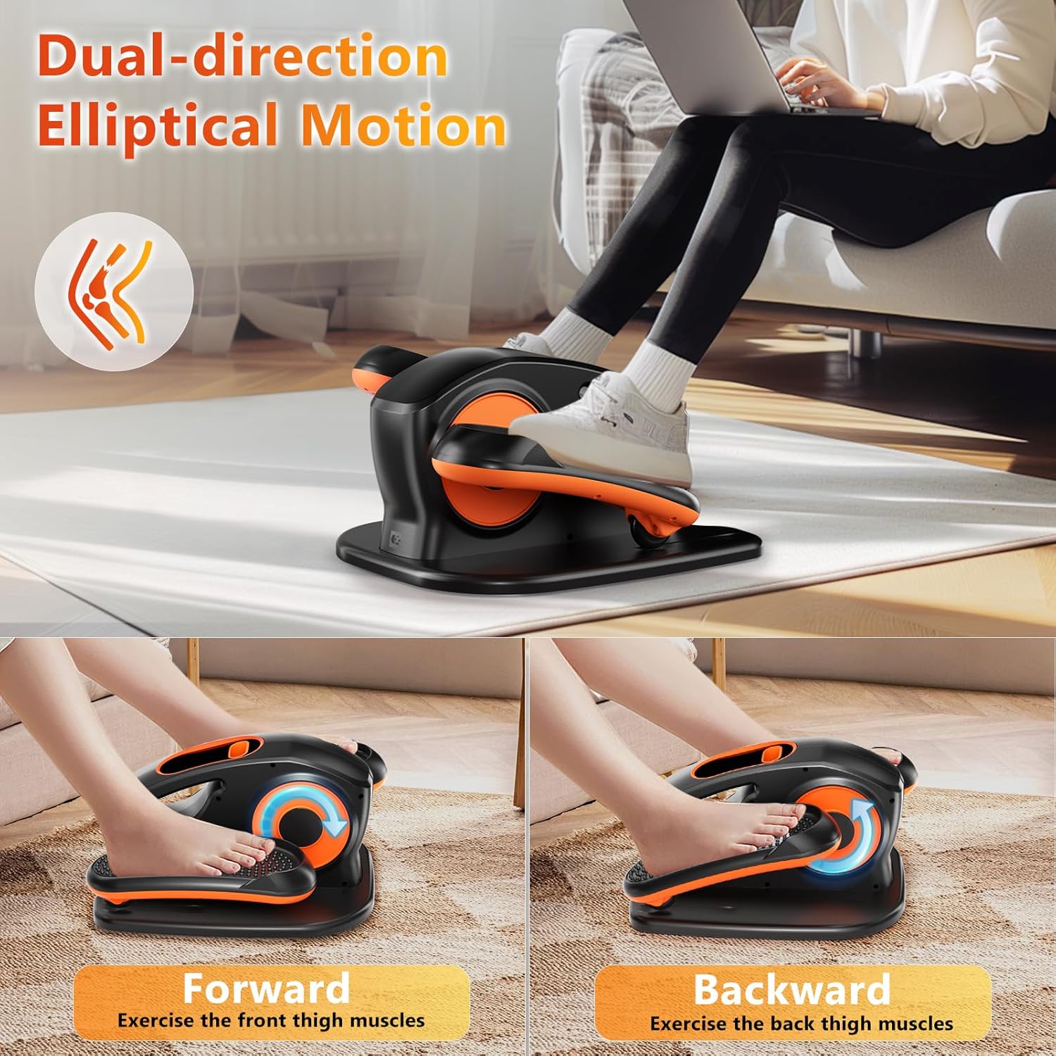 Under Desk Elliptical Machine, Ellipse Leg Exerciser with 15 Adjustable Speed, Quiet & Portable Seated Pedal Exerciser, Ideal for Seniors & Sedentary Office Workers - Image 6