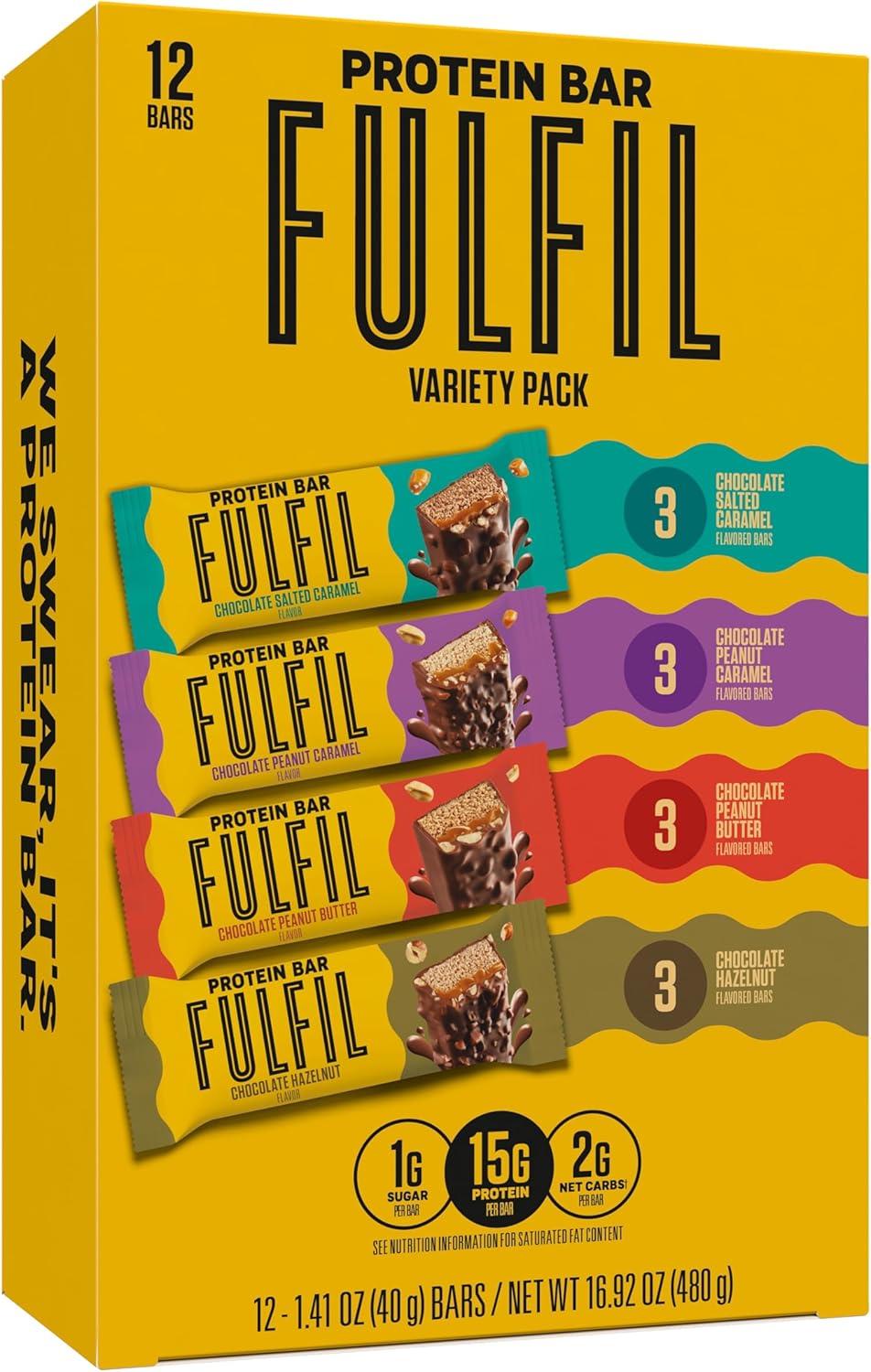 FULFIL Protein Snack Bars, Best Sellers Variety Pack,15g Protein, Pantry Staples, 12 Count - Image 2