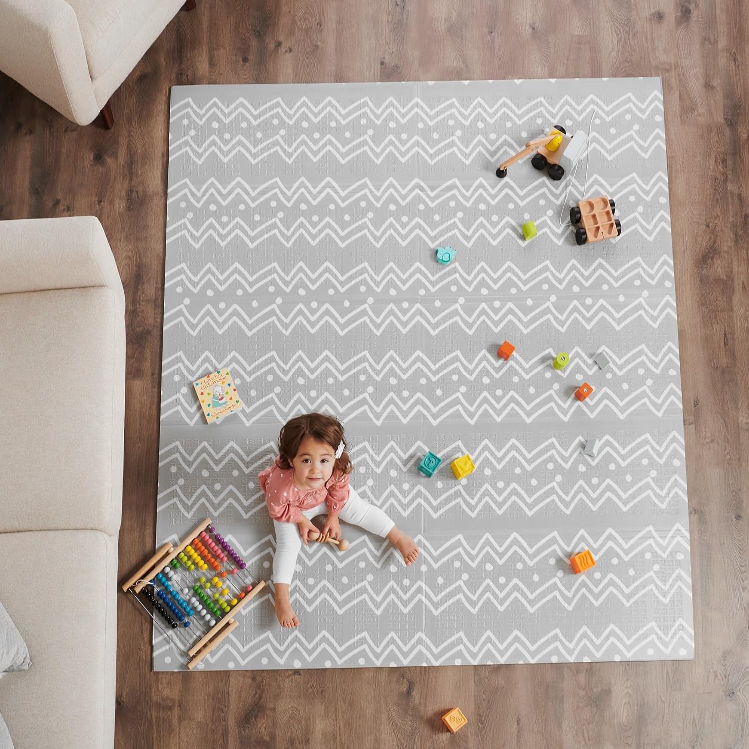 Regalo 77"x71" Extra Large Alphabet Play Mat for Babies and Toddlers, Alphabet Animal and Object Learning Mat, Non-Toxic Waterproof Foam Design, Reversible, Foldable for Easy Storage, Wipe Clean, Gray - Image 5