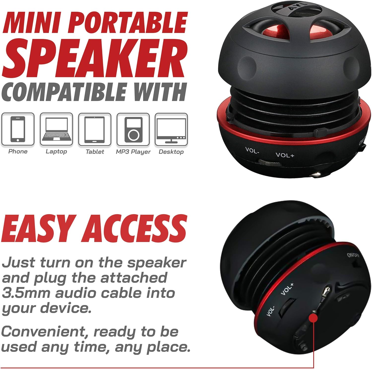 AYL Mini Speaker System, Portable Plug-in Speaker with 3.5mm Aux Input, External Audio for Laptop Computer, MP3 Player, iPhone, iPad, Cell Phone (Black) - Image 4
