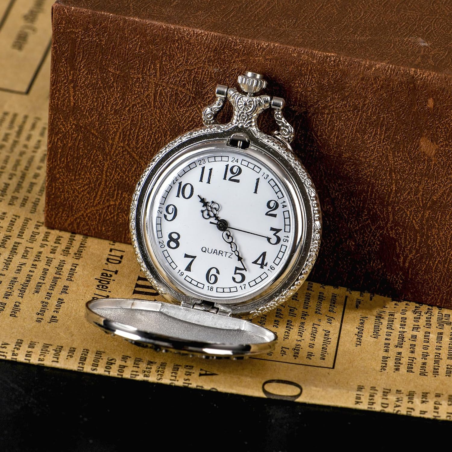 BOSHIYA Retro Flower Openwork Cover Quartz Pocket Watch with Chain Half Hunter Pocket Watches for Women with Box, for Mother's Day - Image 3