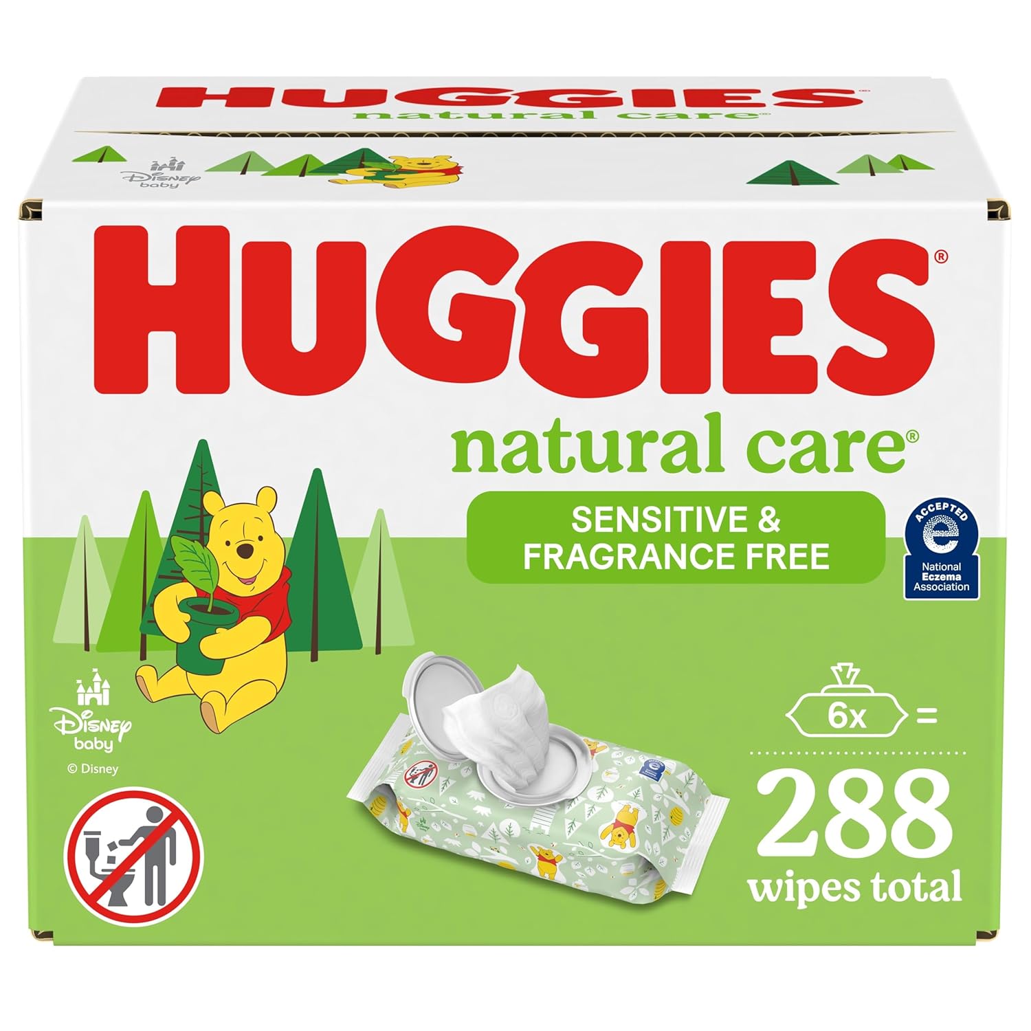 Huggies Natural Care Sensitive Baby Wipes, Unscented, Hypoallergenic, 6 Flip-Top Packs (288 Wipes Total) - Image 2