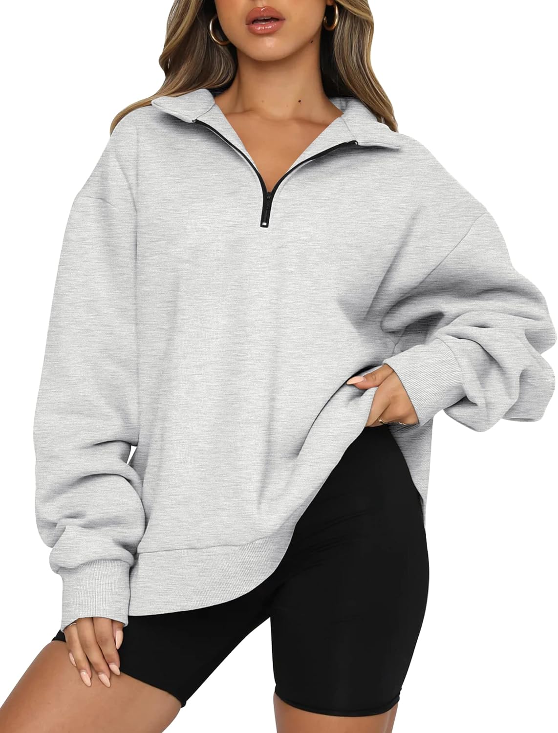 Trendy Queen Womens Oversized Sweatshirts Fall Fashion Hoodies Half Zip Pullover Long Sleeve Shirts Clothes Outfits - Image 2