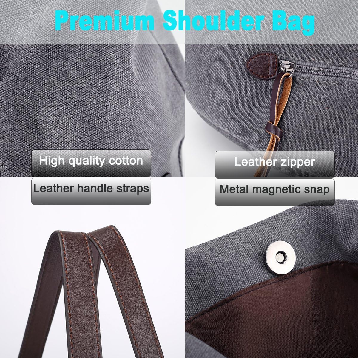 DOURR Women's Multi-pocket Shoulder Bag Fashion Cotton Canvas Handbag Tote Purse - Image 8