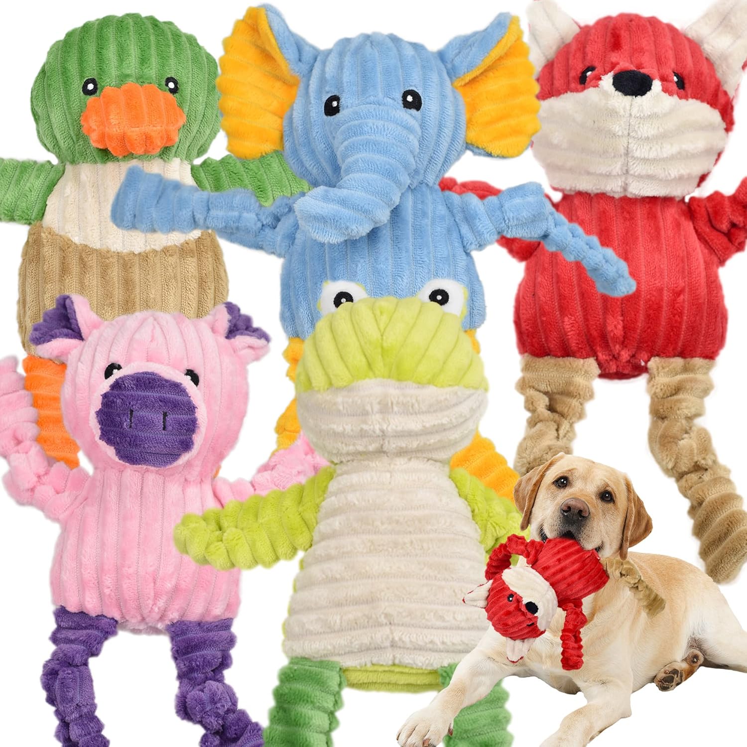 5 Pack Tough Dog Toys Stuffed Squeaky Dog Toys Assortment Plush Animal Dog Toy Value Bundle Puppy Pet Dog Toys for Small Medium Large Dogs - Image 2