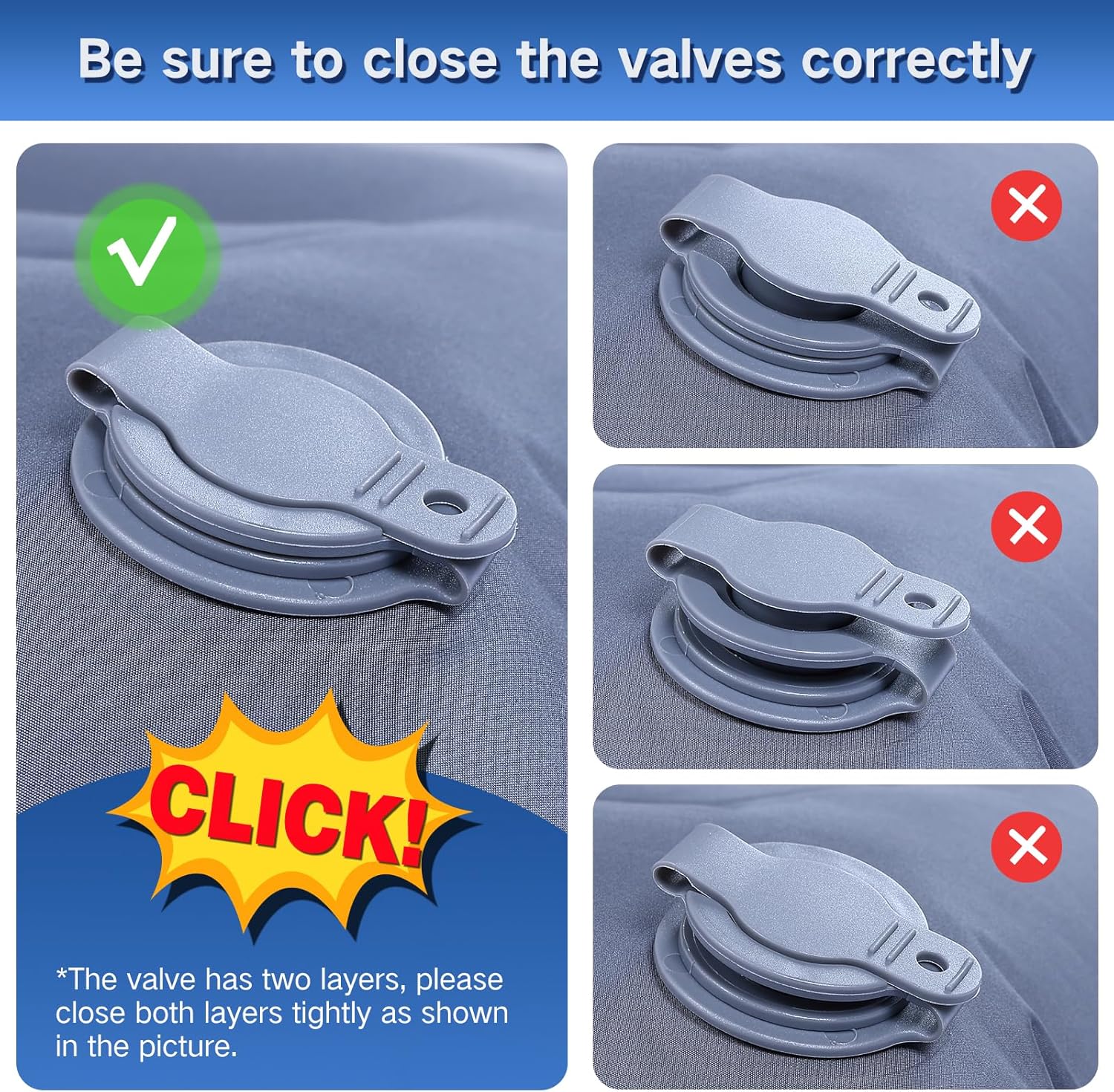 Double Sleeping Pad Camping, Self Inflating 6'' Extra-Thick 2 Person Pillow Built-in Foot Pump Waterproof Inflatable Sleeping Mat Backpacking, Tent, Hiking, Portable Camping Pad (Navy Grey) - Image 6