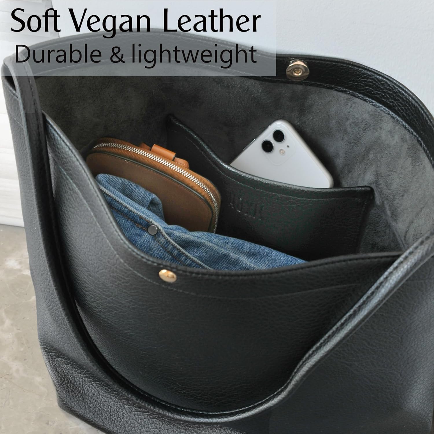 Hobo Bags for Women Vegan Leather Bucket Bags Minimalist Shoulder Handbag - Image 7