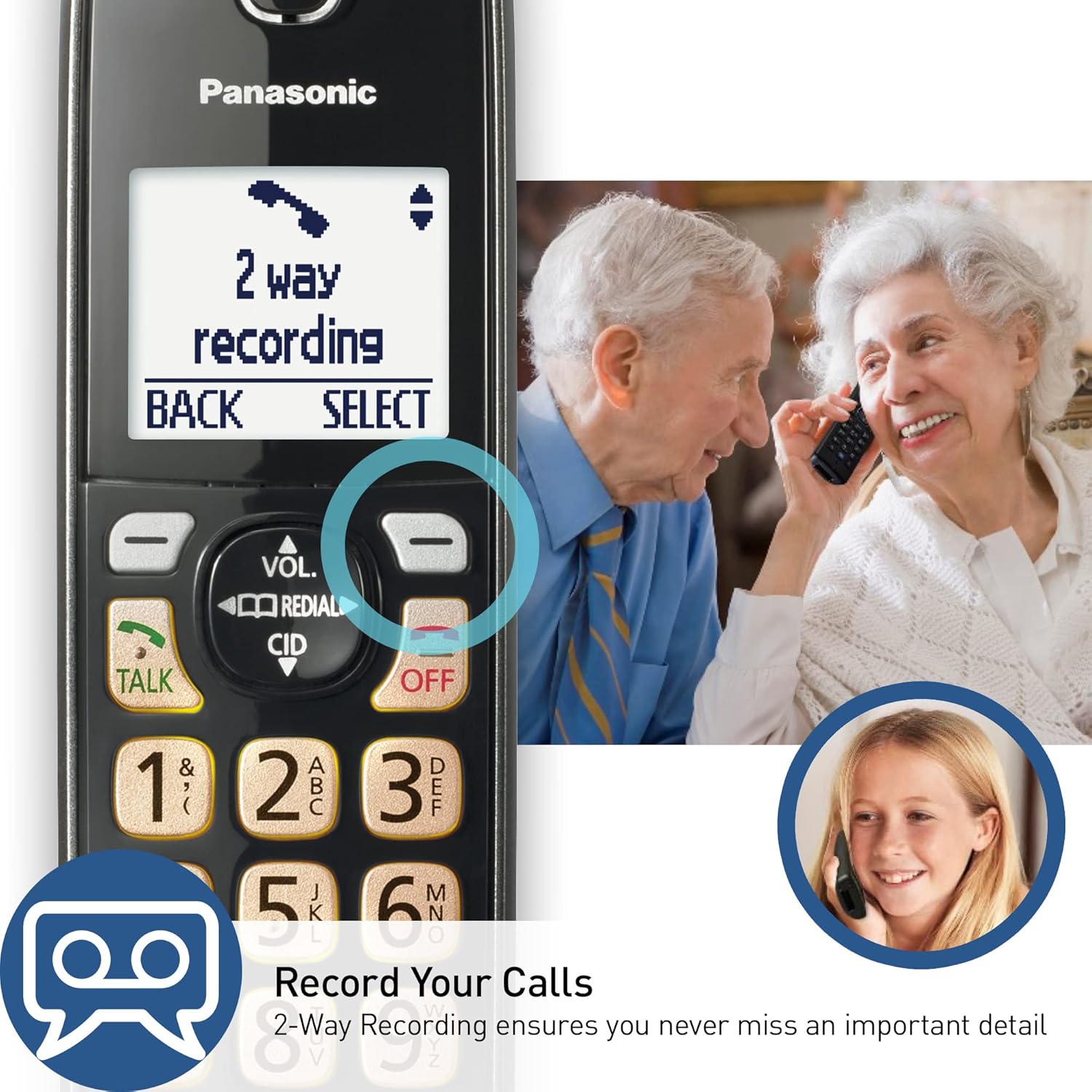 Panasonic Cordless Phone with Answering Machine, Advanced Call Block, Bilingual Caller ID and Easy to Read High-Contrast Display, Expandable System with 2 Handsets - KX-TGD832M (Metallic Black) - Image 7
