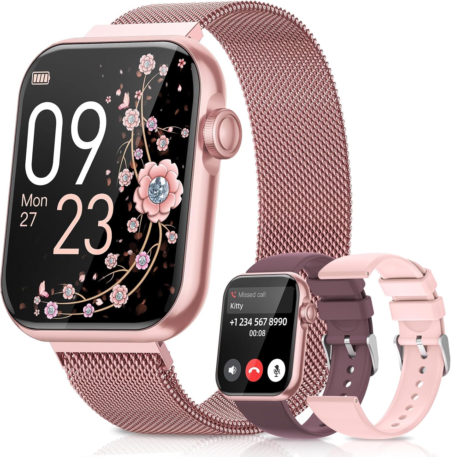 Smart Watches for Women,Fitness Tracker Smartwatch for Android Phones/iPhone Compatible,1.85" Womens Watch with Blood Pressure Monitor,Calls and Messages/Heart Rate/Sleep/Female Cycle(3 Watch Bands) - Image 2