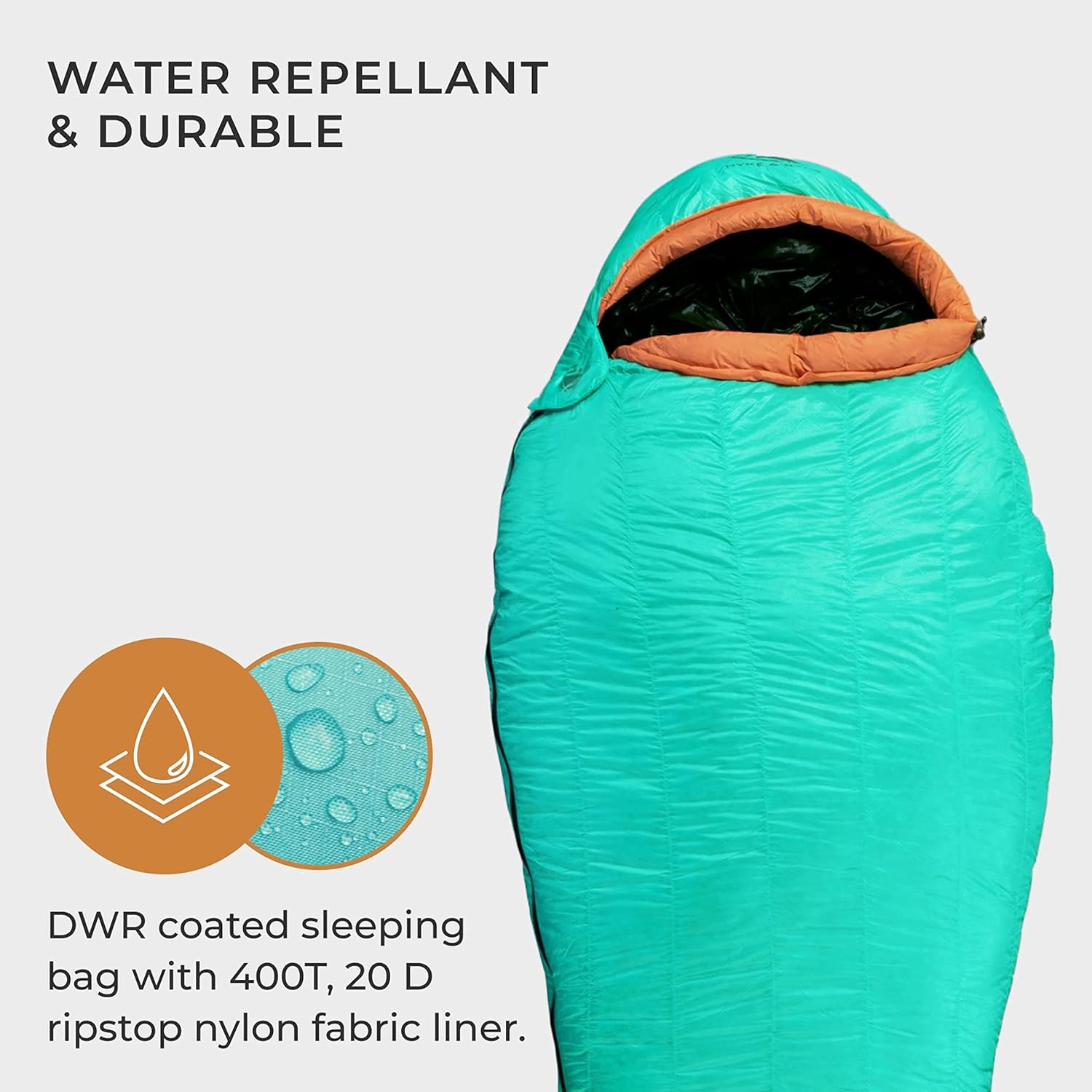 Hyke & Byke Eolus 15 F Hiking & Backpacking Sleeping Bag - 3 Season, 800FP Goose Down Sleeping Bag - Ultralight - Black/Clementine - 78in - Regular - Image 4