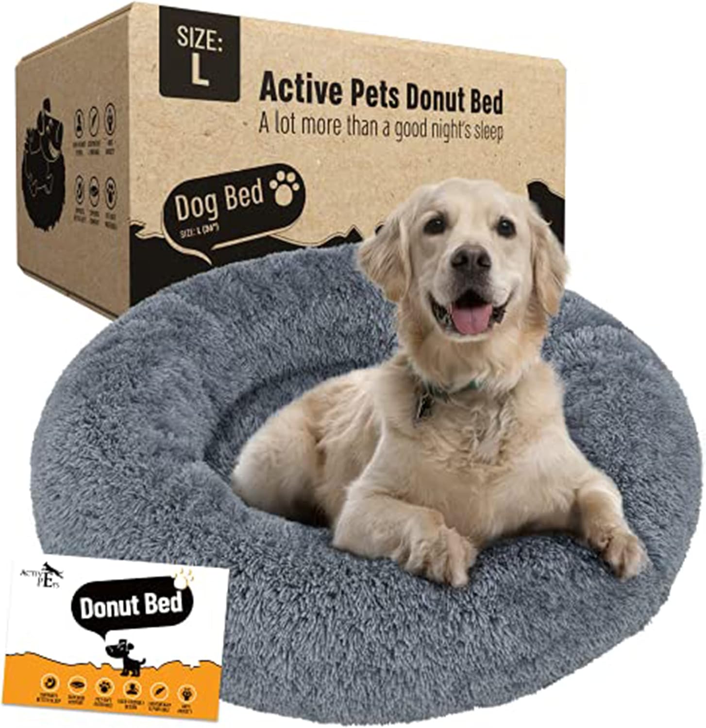 Active Pets Large Dog Bed, Calming Orthopedic Pet Bedding for Anxiety Relief, Joint Support & Comfort, Washable Dog Furniture, XL 100lbs, Dark Grey - Image 2