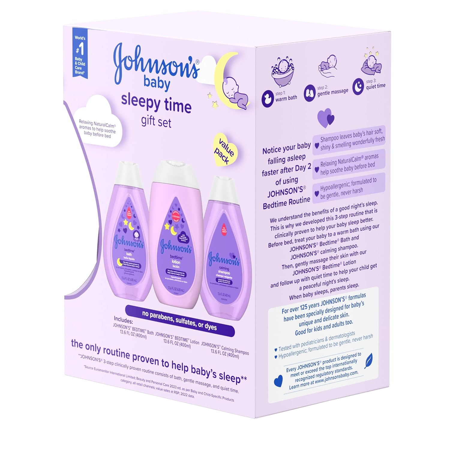 Johnson's Sleepy Time Bedtime Baby Gift Set with Relaxing NaturalCalm Aromas, Bedtime Baby Bath Shampoo, Wash & Lotion Essentials, Hypoallergenic & Paraben-Free, 4 Items - Image 8