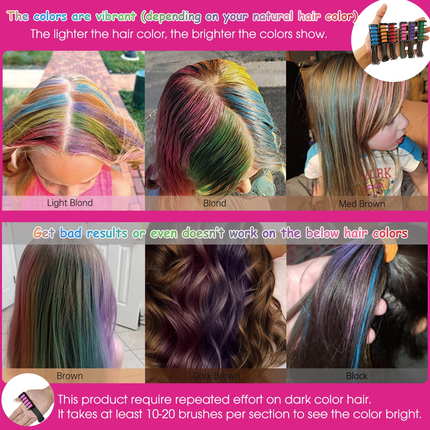 New Hair Chalk Comb Temporary Hair Color Dye for Girls Kids, Washable Hair Chalk for Girls Age 4 5 6 7 8 9 10-12 Birthday Christmas New Year Cosplay Hair DIY Party - Image 7